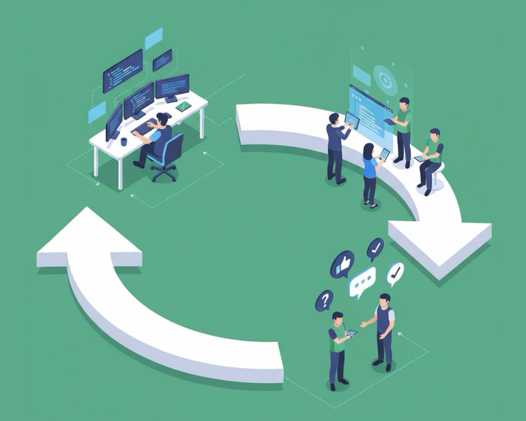 プロトタイプを基に顧客からフィードバックを受け、アジャイルに開発を進める様子